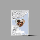 Cestovatelská mapa s fotografií ve tvaru srdce Akrylový blok